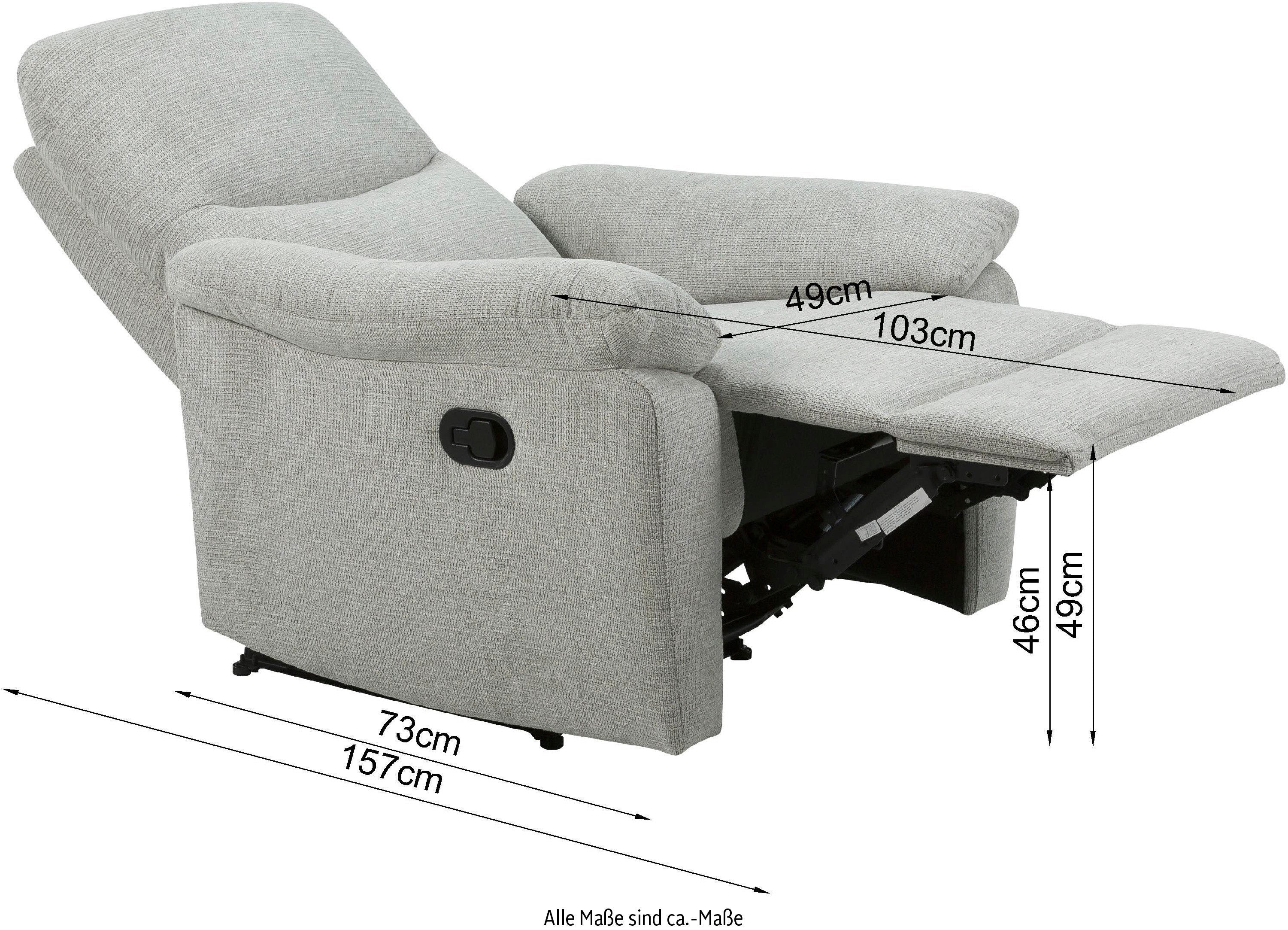 Fotoliu recliner ODILON cu funcție relax manuală, textil gri deschis Arboteca
