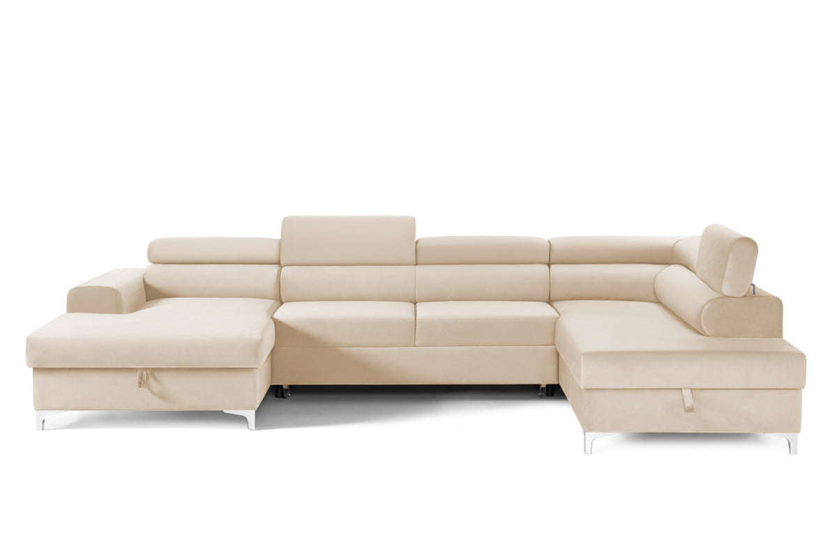 Colțar Extensibil, în formă de U, TIME NEW, cu 2 lăzi de depozitare, cu tetiere reglabile, 360x220x95 cm Bej-Velluto Prestige Home