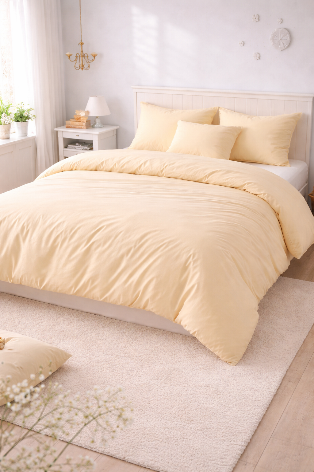 Lenjerie de pat bumbac satinat 100%, galben uni, 130 g/m², cu fermoar Arboteca
