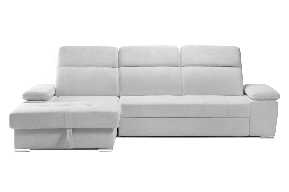 Colțar Extensibil TRENDY, cu ladă de depozitare, cu tetiere reglabile, variante stânga/dreapta 295x170x105 cm Gri-Silver-Memphis Stanga Prestige Home