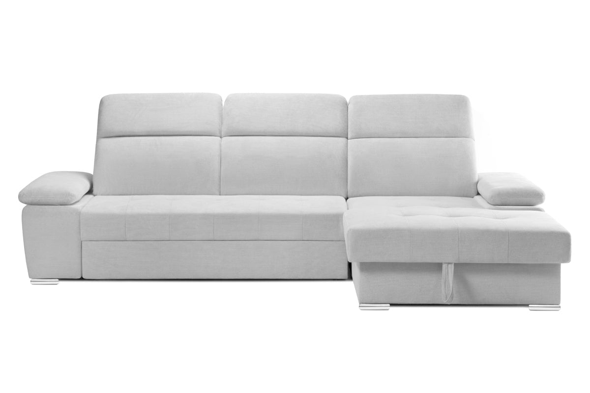 Colțar Extensibil TRENDY, cu ladă de depozitare, cu tetiere reglabile, variante stânga/dreapta 295x170x105 cm Gri-Silver-Memphis Dreapta Prestige Home