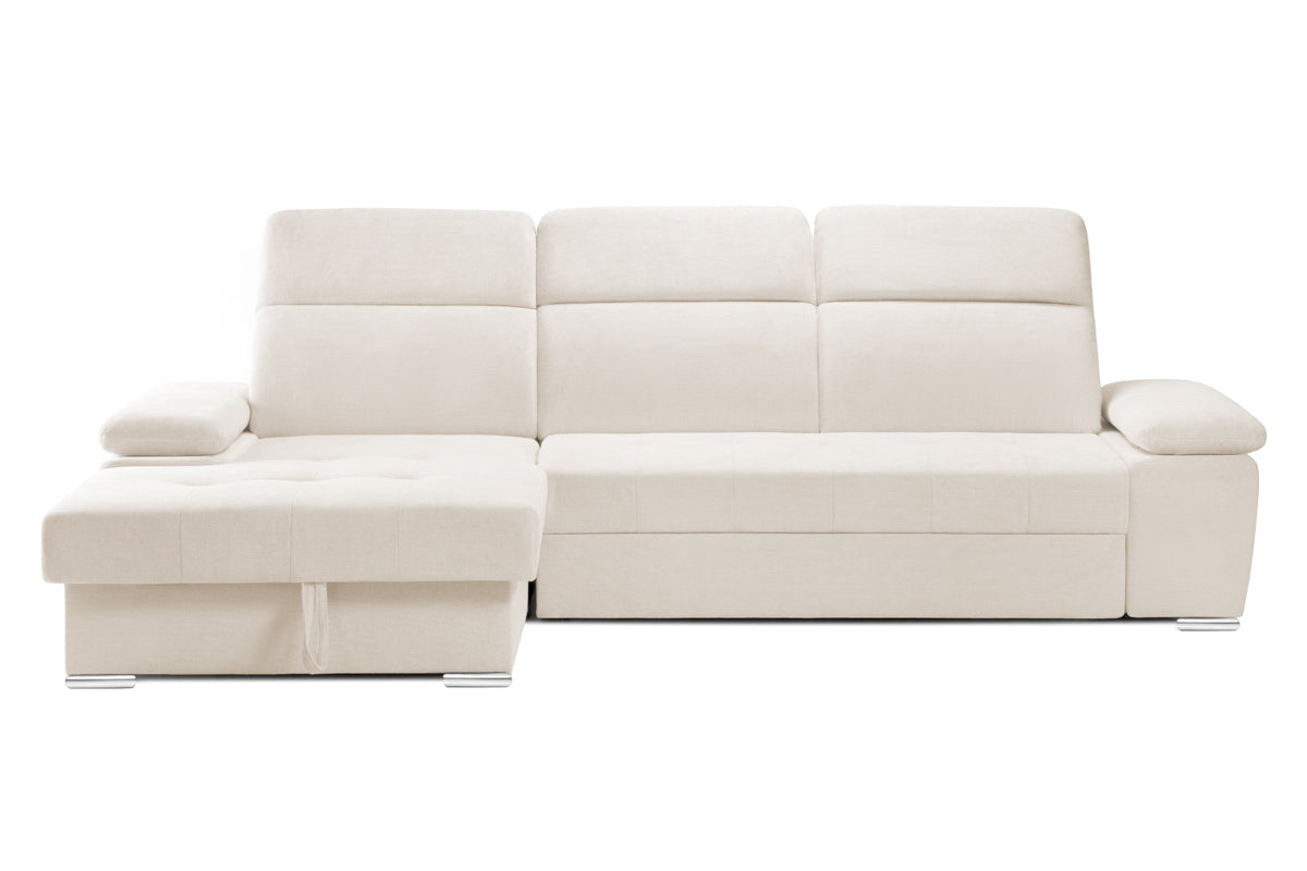 Colțar Extensibil TRENDY, cu ladă de depozitare, cu tetiere reglabile, variante stânga/dreapta 295x170x105 cm Crem-Memphis Stanga Prestige Home