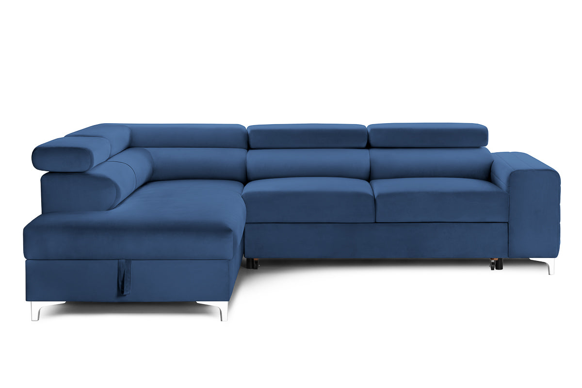 Colțar Extensibil TIME NEW, cu lada depozitare, tetiere reglabile, 285x220x95 cm Albastru-Velluto Stanga Prestige Home