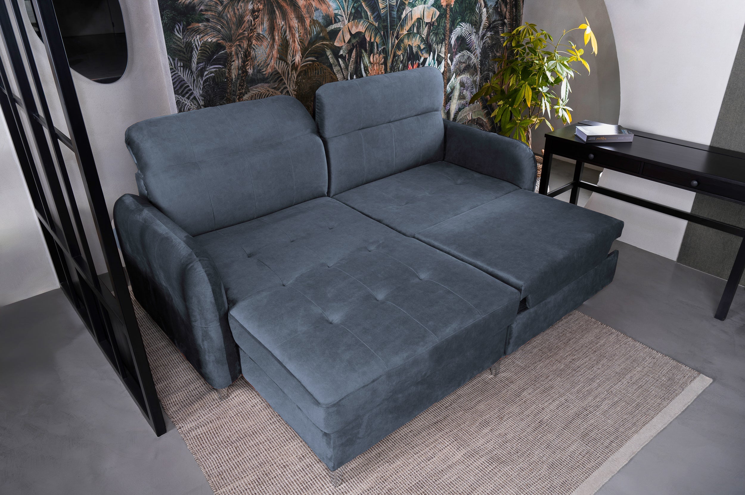 Colțar Extensibil STUDIO, cu lada depozitare, cu tetiere reglabile, 220 x 160 x 105 cm Prestige Home