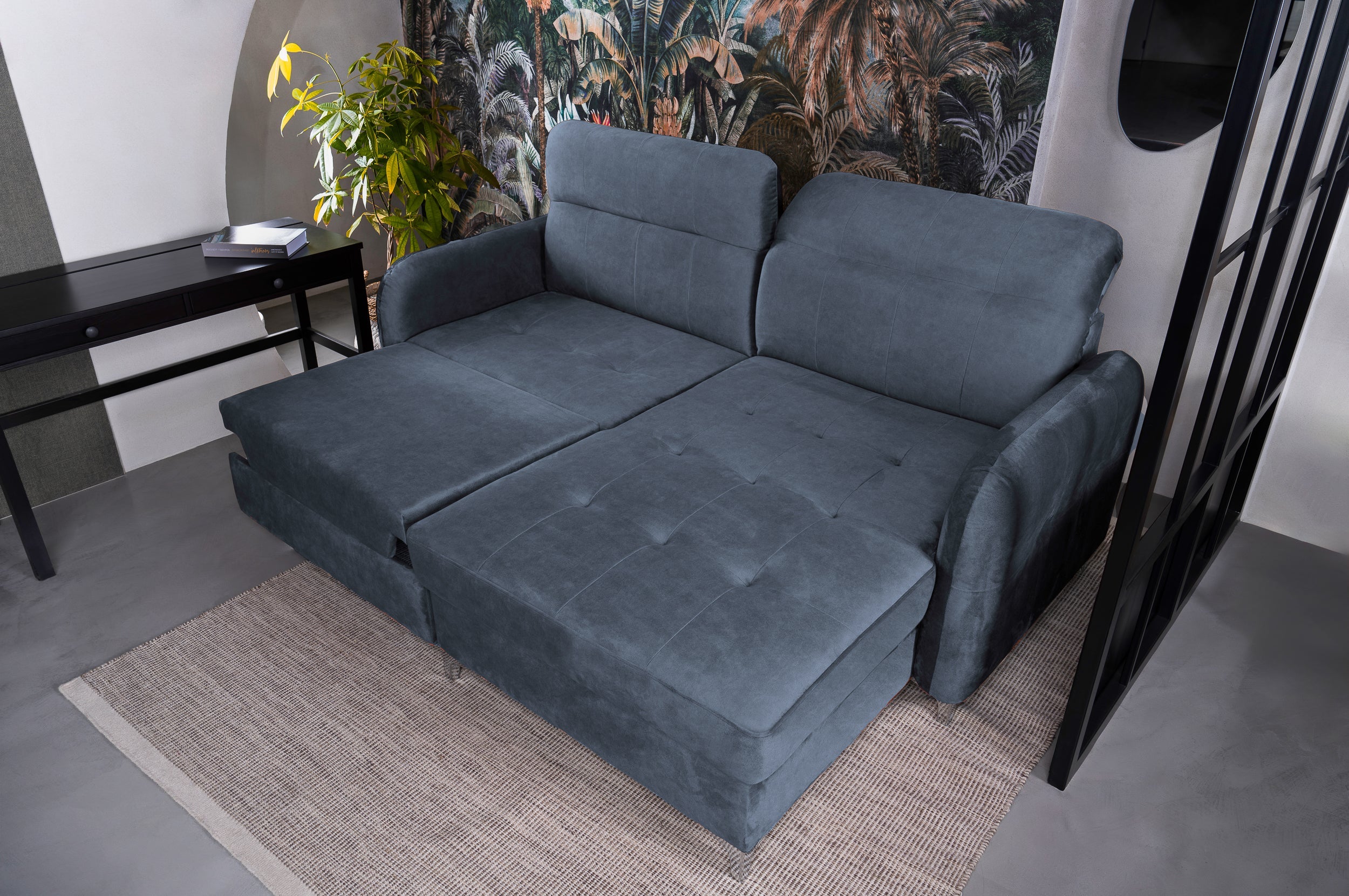 Colțar Extensibil STUDIO, cu lada depozitare, cu tetiere reglabile, 220 x 160 x 105 cm Prestige Home