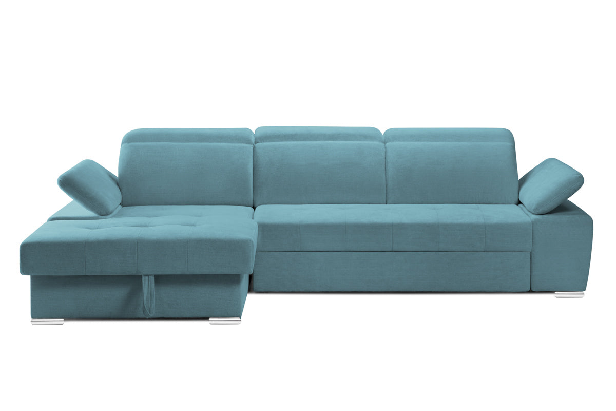 Colțar Extensibil TRENDY, cu ladă de depozitare, cu tetiere reglabile, variante stânga/dreapta 295x170x105 cm Turcoaz-Memphis Stanga Prestige Home
