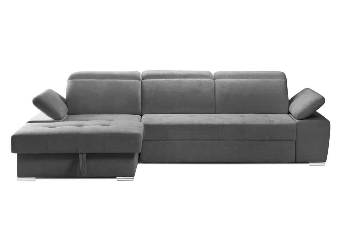 Colțar Extensibil TRENDY, cu ladă de depozitare, cu tetiere reglabile, variante stânga/dreapta 295x170x105 cm Gri-Cenusiu-Memphis Stanga Prestige Home