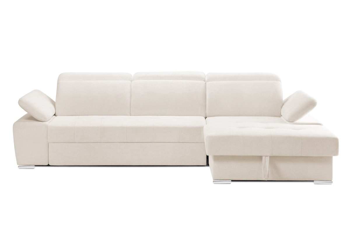 Colțar Extensibil TRENDY, cu ladă de depozitare, cu tetiere reglabile, variante stânga/dreapta 295x170x105 cm Crem-Memphis Dreapta Prestige Home