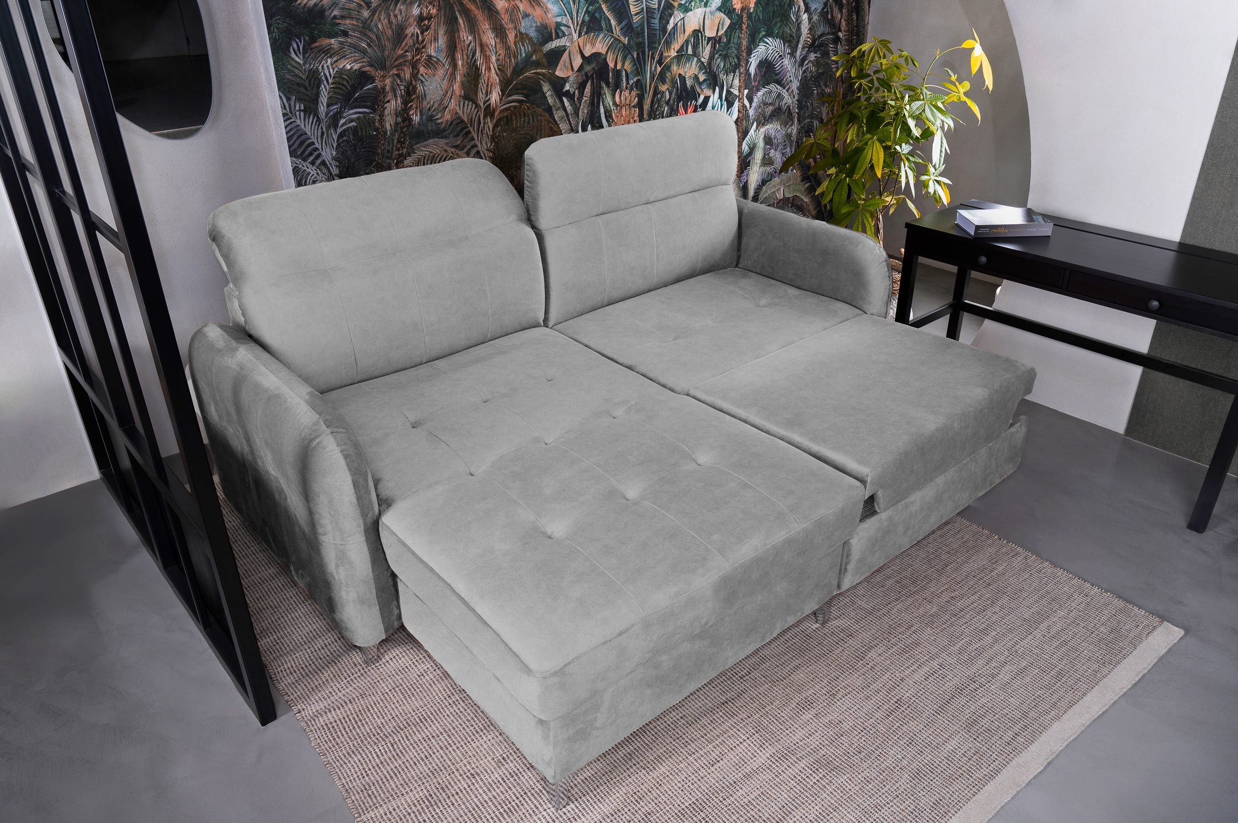 Colțar Extensibil STUDIO, cu lada depozitare, cu tetiere reglabile, 220 x 160 x 105 cm Prestige Home