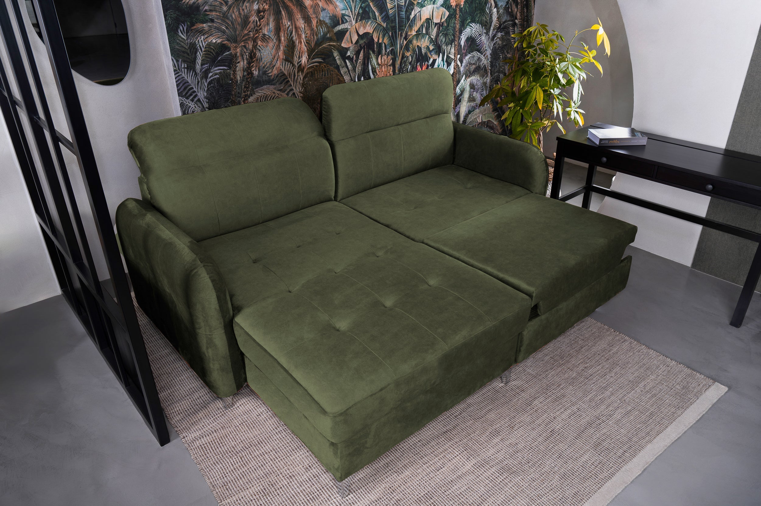Colțar Extensibil STUDIO, cu lada depozitare, cu tetiere reglabile, 220 x 160 x 105 cm Prestige Home
