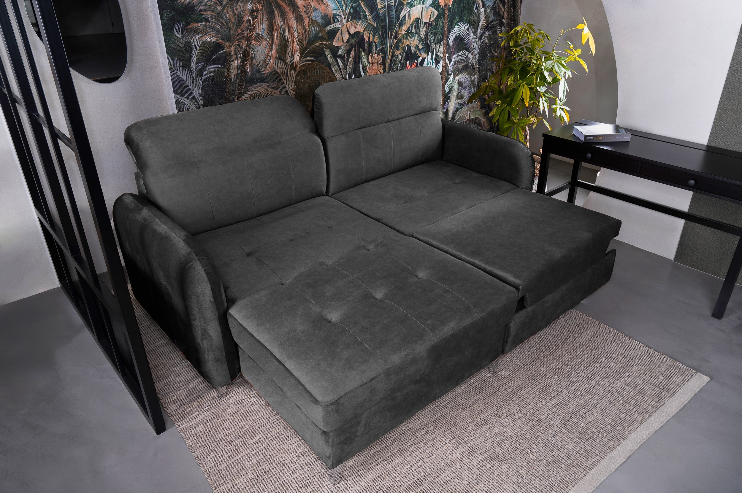 Colțar Extensibil STUDIO, cu lada depozitare, cu tetiere reglabile, 220 x 160 x 105 cm Prestige Home