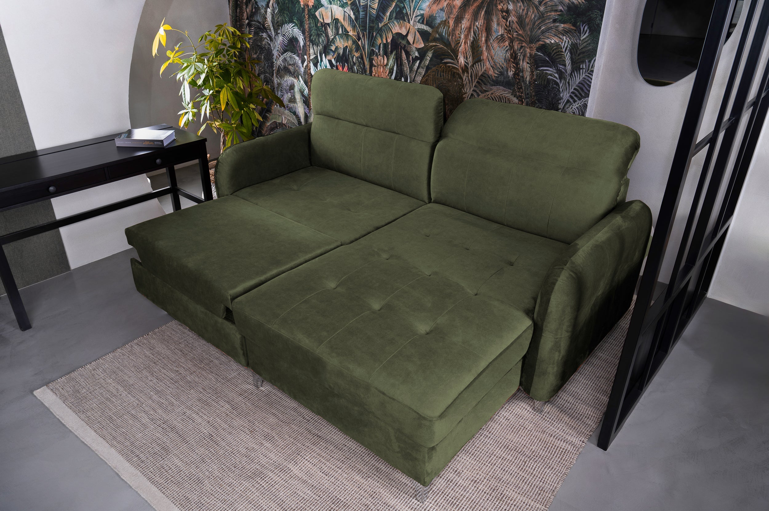 Colțar Extensibil STUDIO, cu lada depozitare, cu tetiere reglabile, 220 x 160 x 105 cm Prestige Home