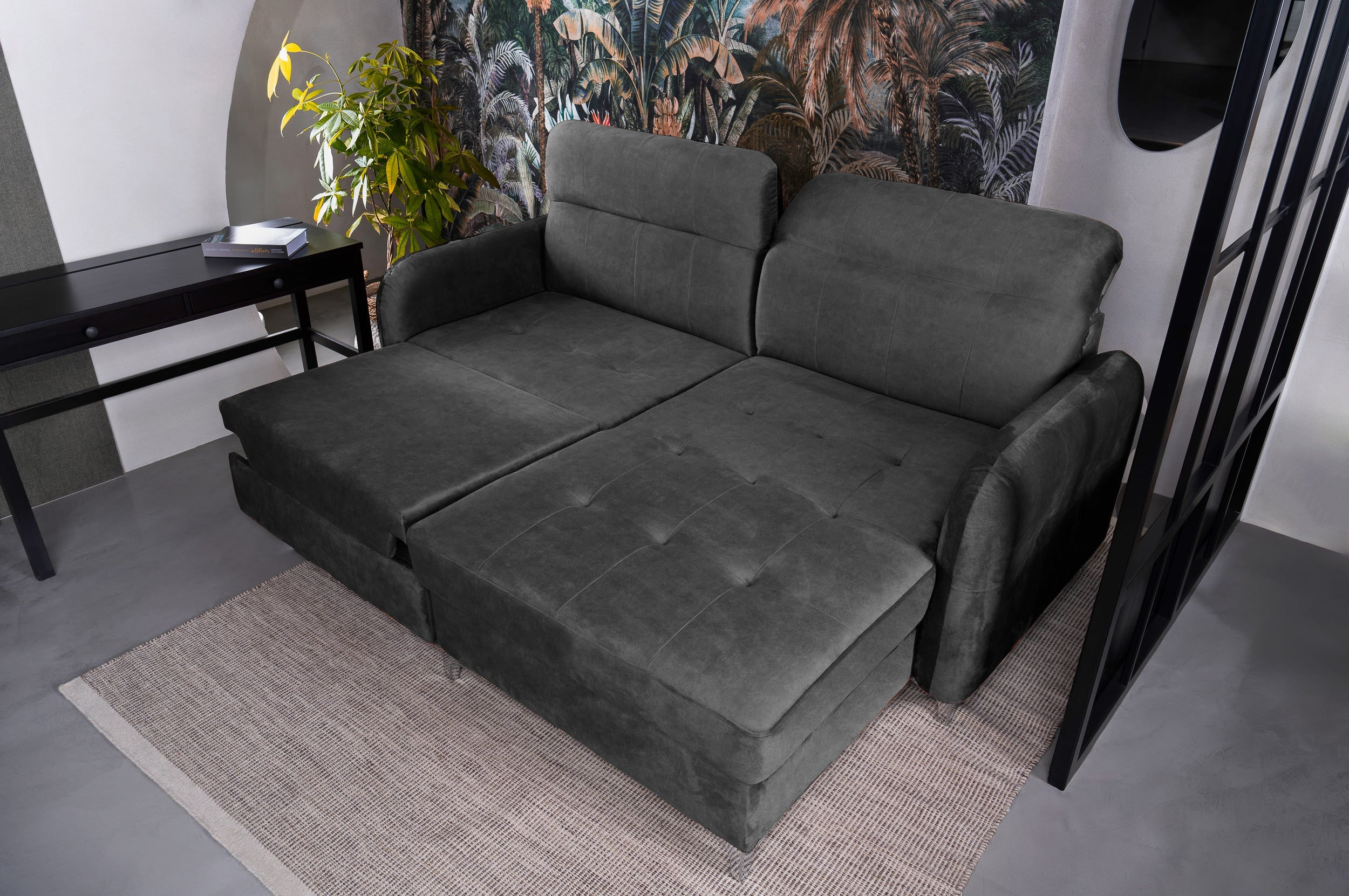 Colțar Extensibil STUDIO, cu lada depozitare, cu tetiere reglabile, 220 x 160 x 105 cm Prestige Home