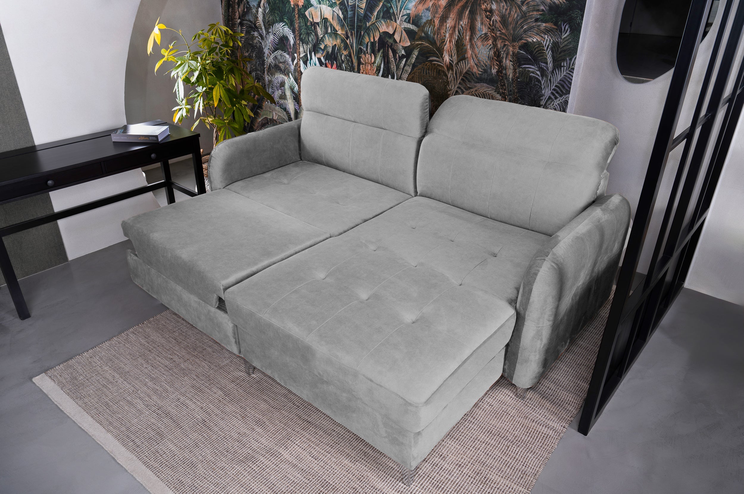Colțar Extensibil STUDIO, cu lada depozitare, cu tetiere reglabile, 220 x 160 x 105 cm Prestige Home