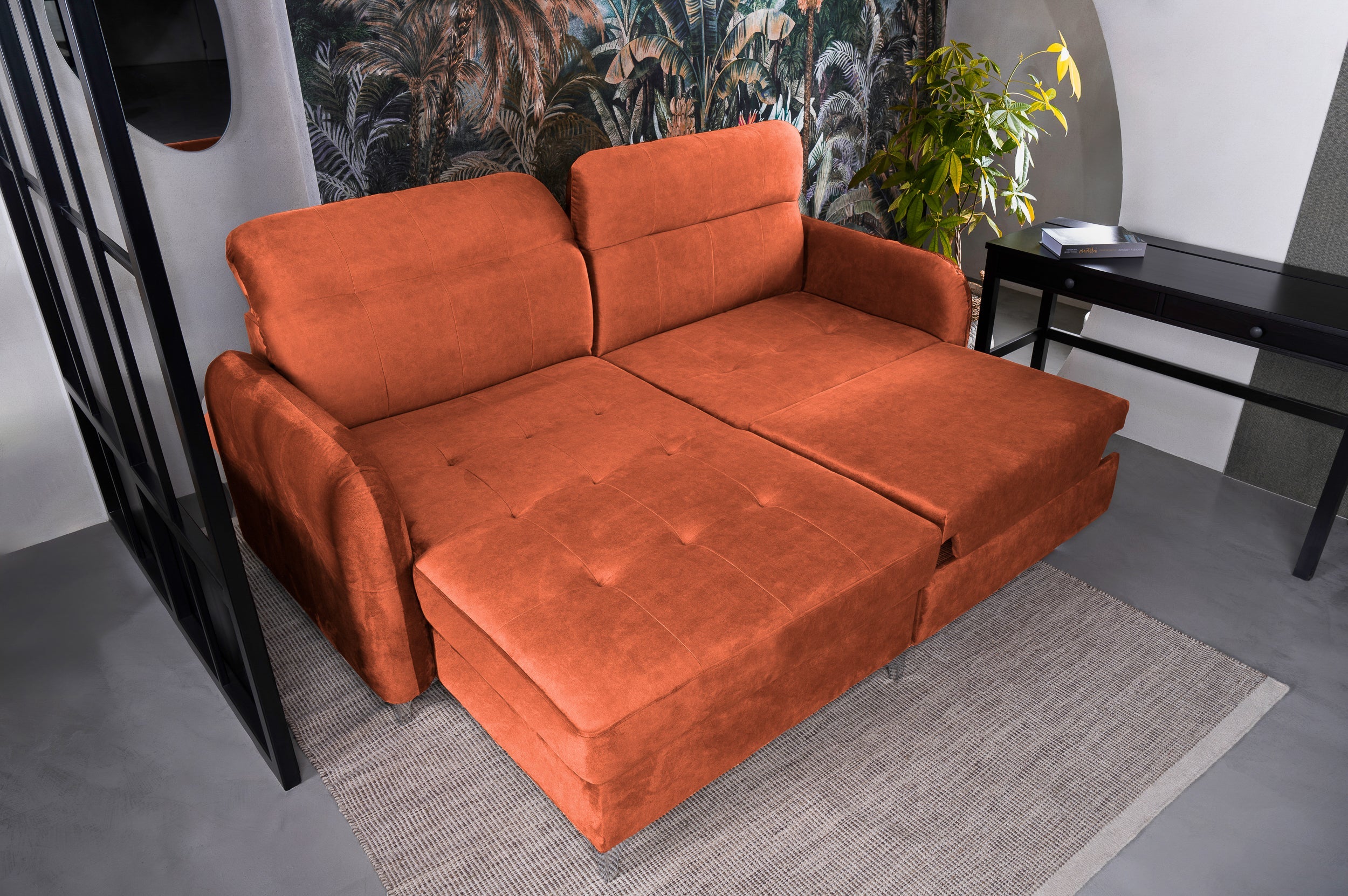 Colțar Extensibil STUDIO, cu lada depozitare, cu tetiere reglabile, 220 x 160 x 105 cm Prestige Home