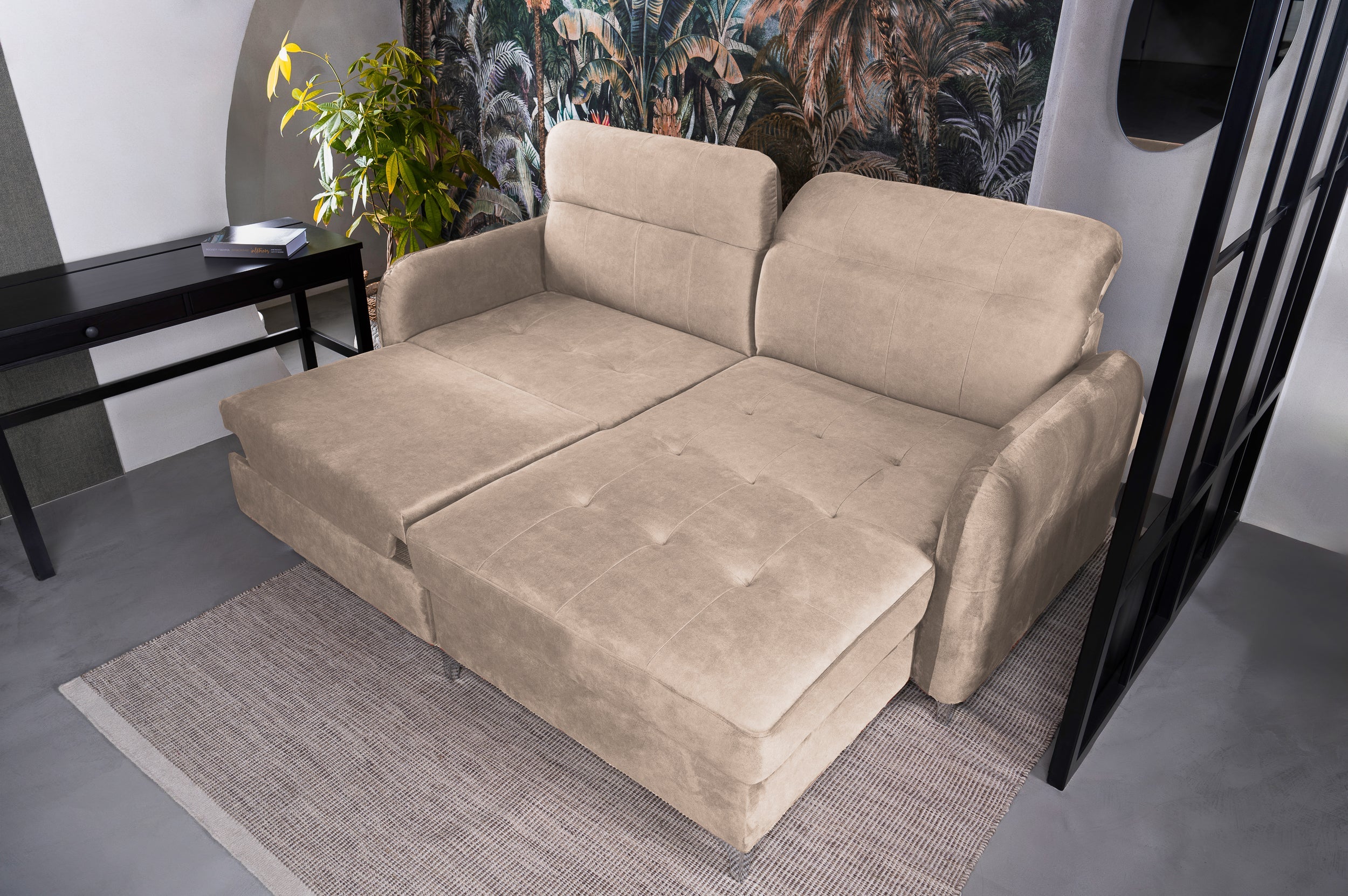 Colțar Extensibil STUDIO, cu lada depozitare, cu tetiere reglabile, 220 x 160 x 105 cm Prestige Home