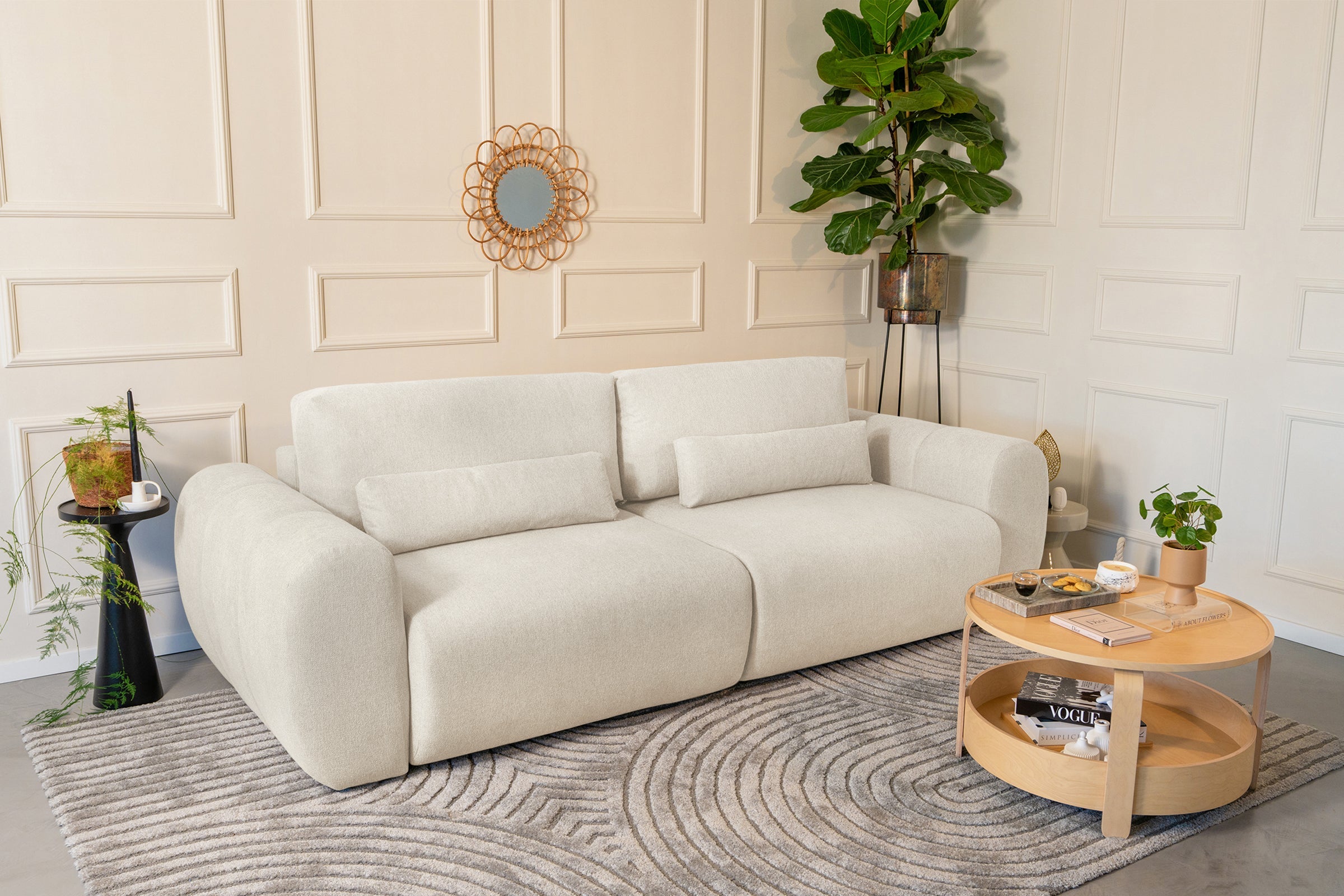 Canapea Extensibilă 3 locuri VERSA, cu 2 lăzi depozitare, 260x110x85 cm, #color_Crem-Loft