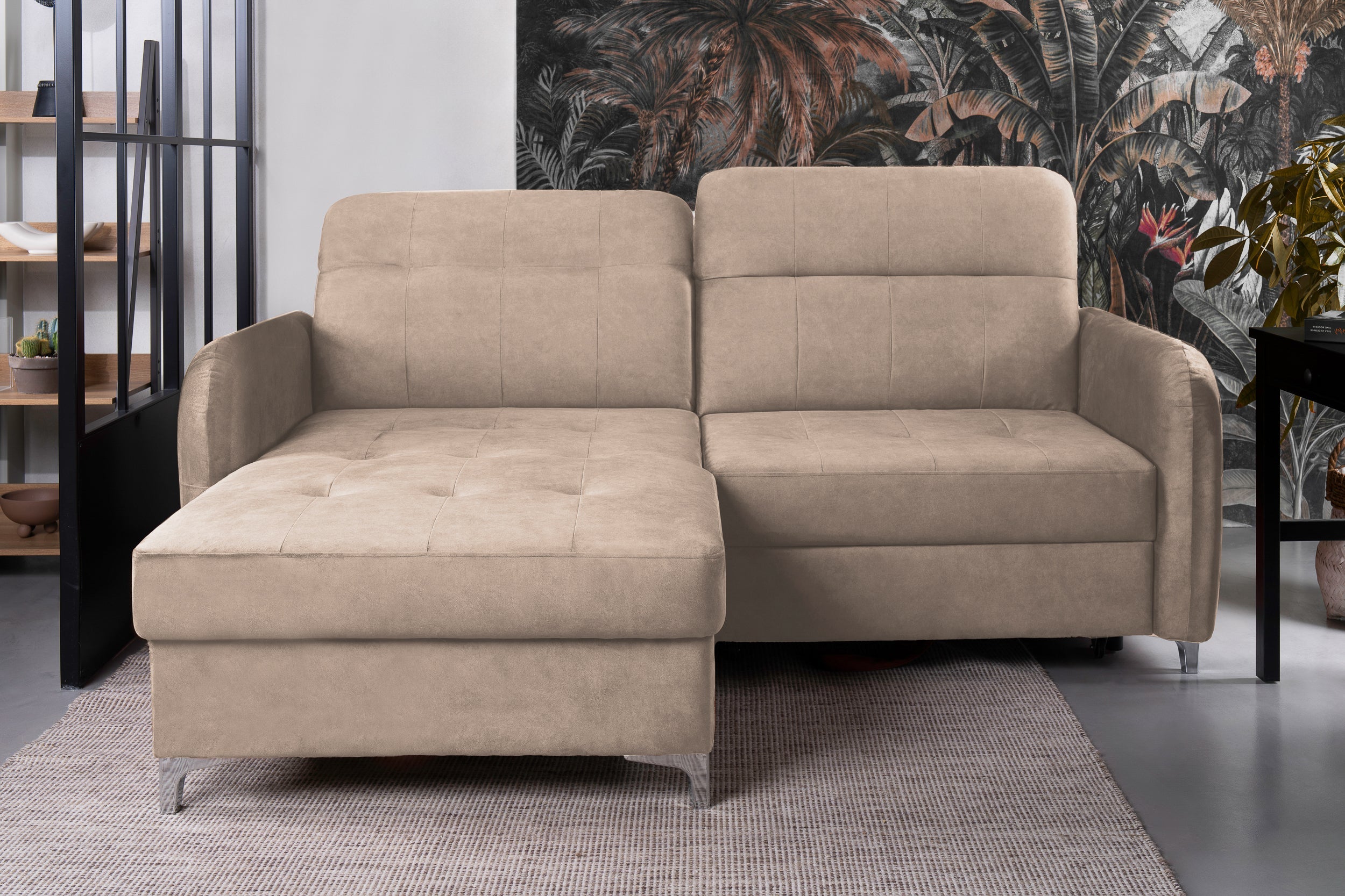 Colțar Extensibil STUDIO, cu lada depozitare, cu tetiere reglabile, 220 x 160 x 105 cm Prestige Home