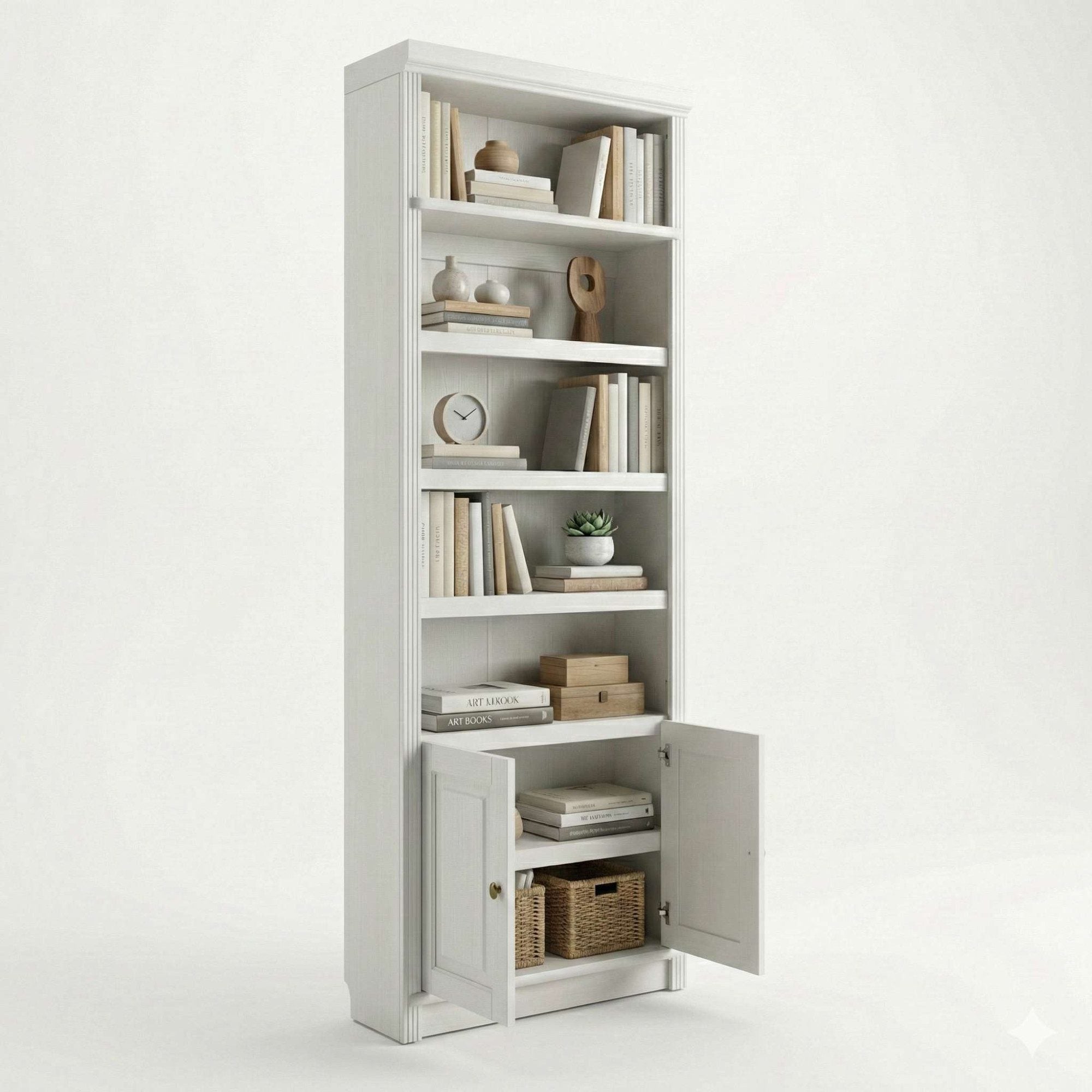 Bibliotecă din lemn masiv de pin Soeren, 2 uși, 80×29×220 cm – alb crem Arboteca