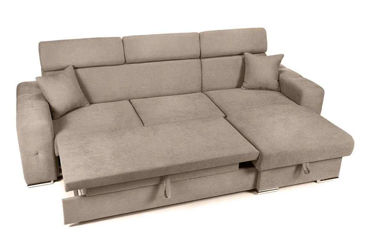 Colțar Extensibil BELLAGIO, șezlong interschimbabil, cu ladă de depozitare, cu tetiere reglabile, 280x170x100 cm Prestige Home