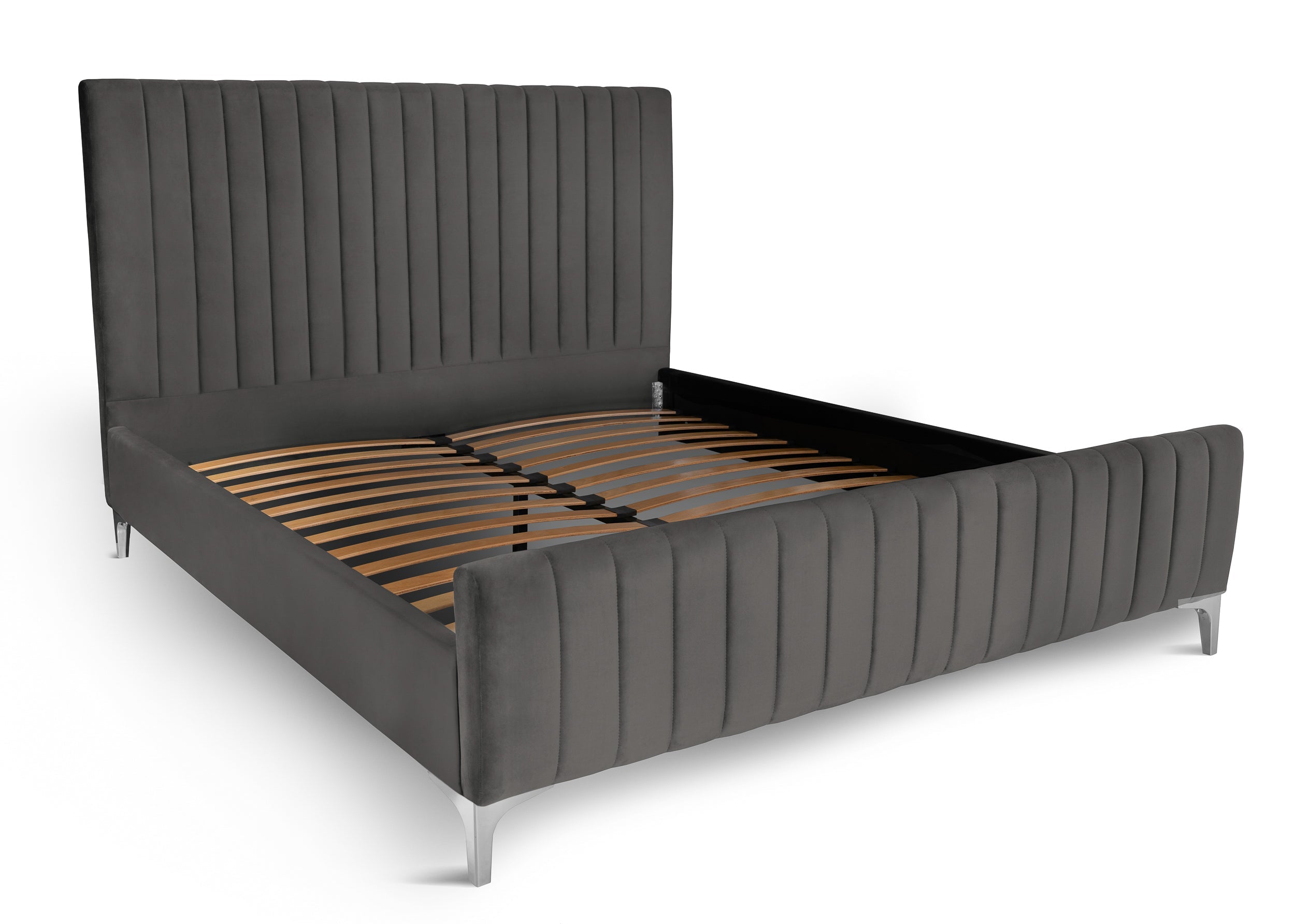 Pat tapițat Dino, cu somieră și picioare înalte #color_Gri-Velluto