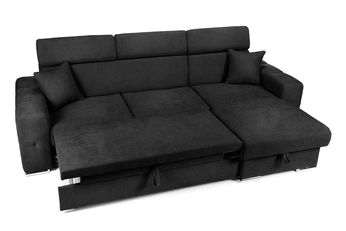 Coltar Extensibil BELLAGIO, sezlong interschimbabil, cu lada de depozitare, cu tetiere, 275x170x85 cm - Prestigehome.ro - Coltare - Prestige - #color_negru-enjoy