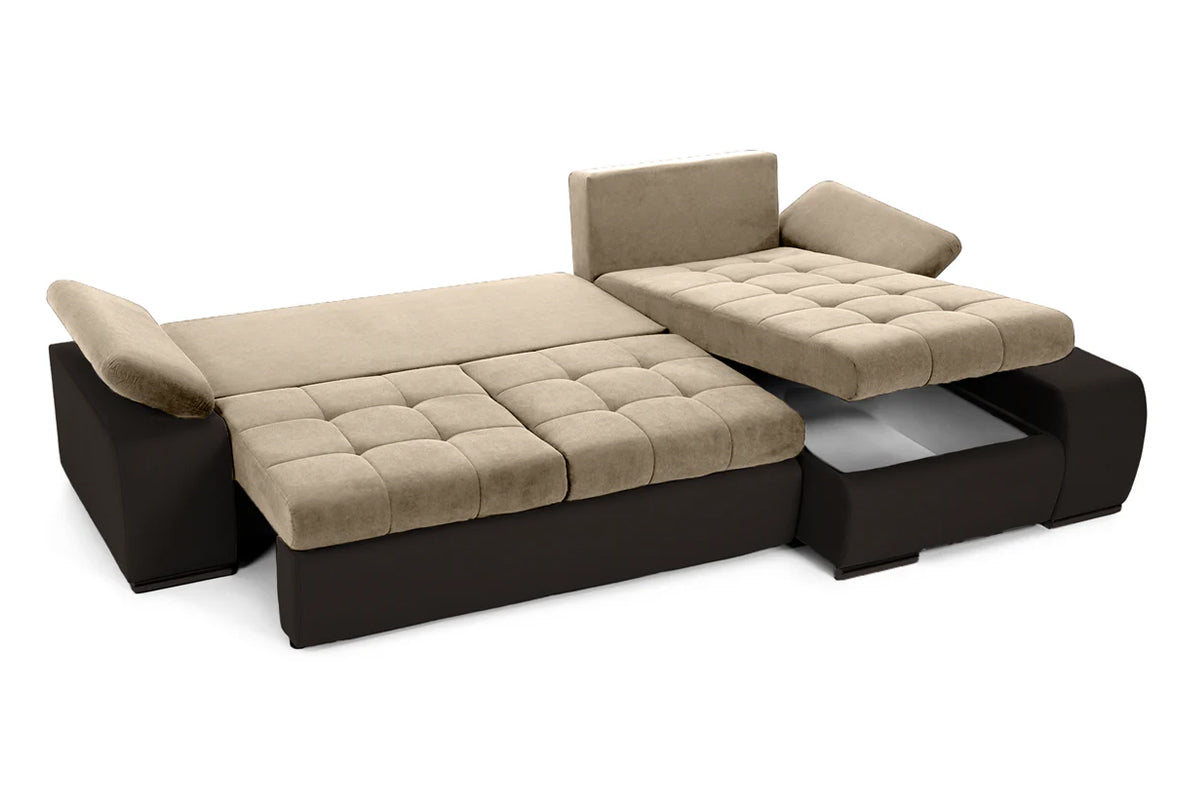 Colțar Extensibil VENETIA, cu ladă de depozitare, variante stânga/dreapta 290x170x80 cm, #color_Bej-Cafeniu-Enjoy