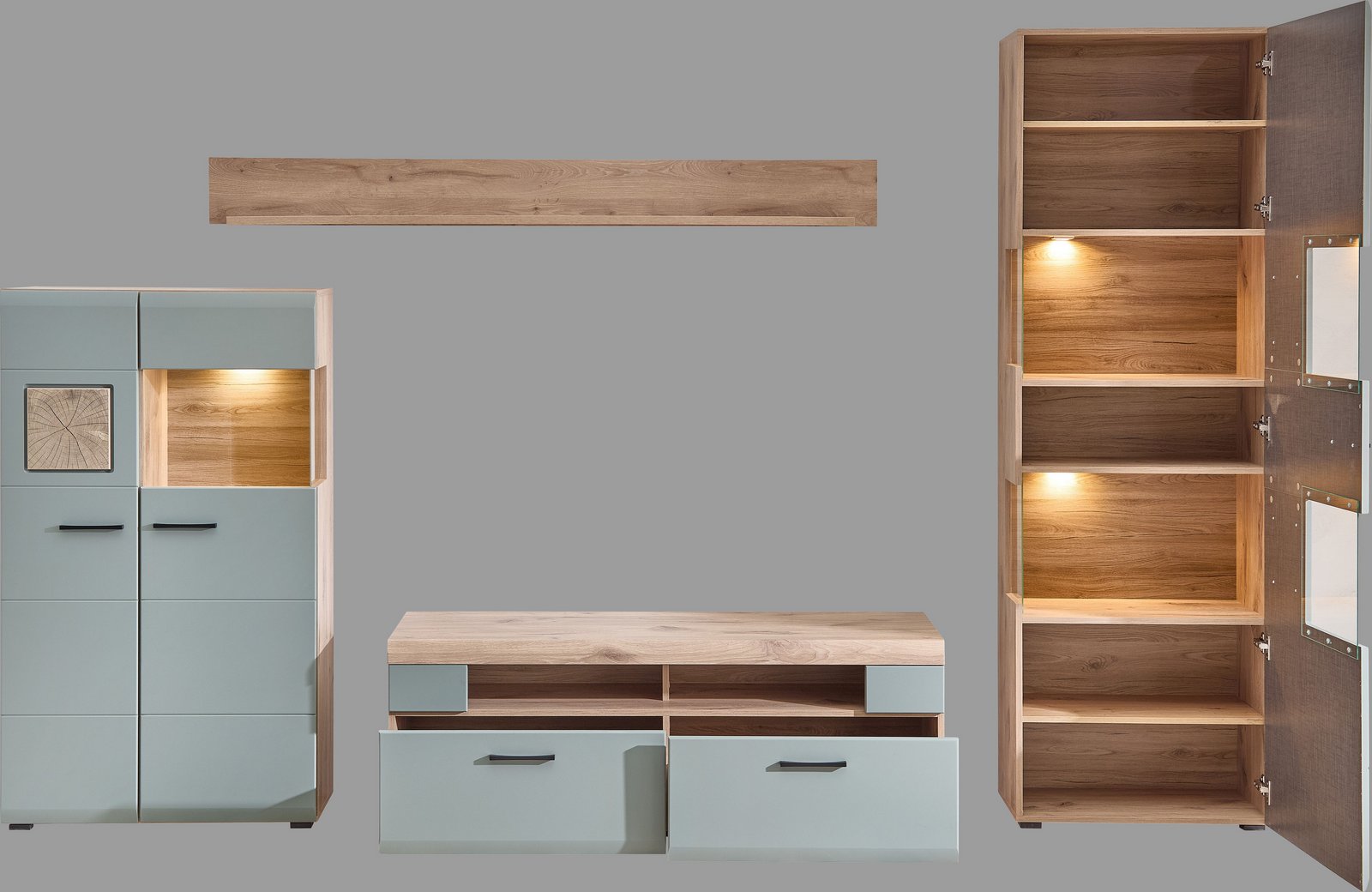 Living Fun Plus II, 4 piese, cu iluminare LED, verde stuf/basalt Arboteca
