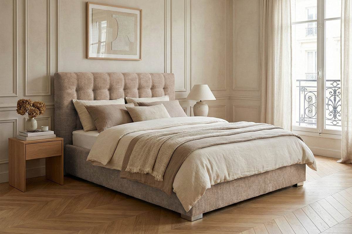 Pat Tapițat Strasbourg Premium, cu somieră rabatabilă și ladă depozitare Prestige Home