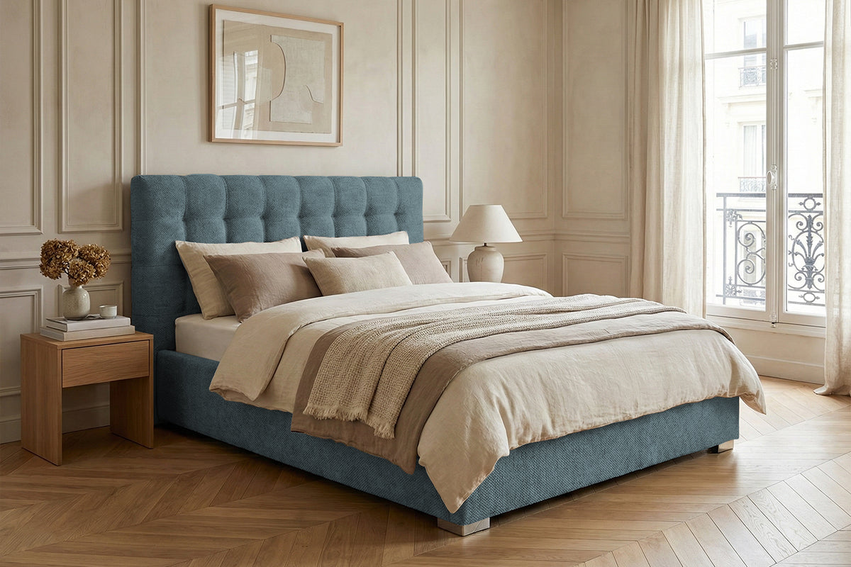 Pat Tapițat Strasbourg Premium, cu somieră rabatabilă și ladă depozitare Prestige Home
