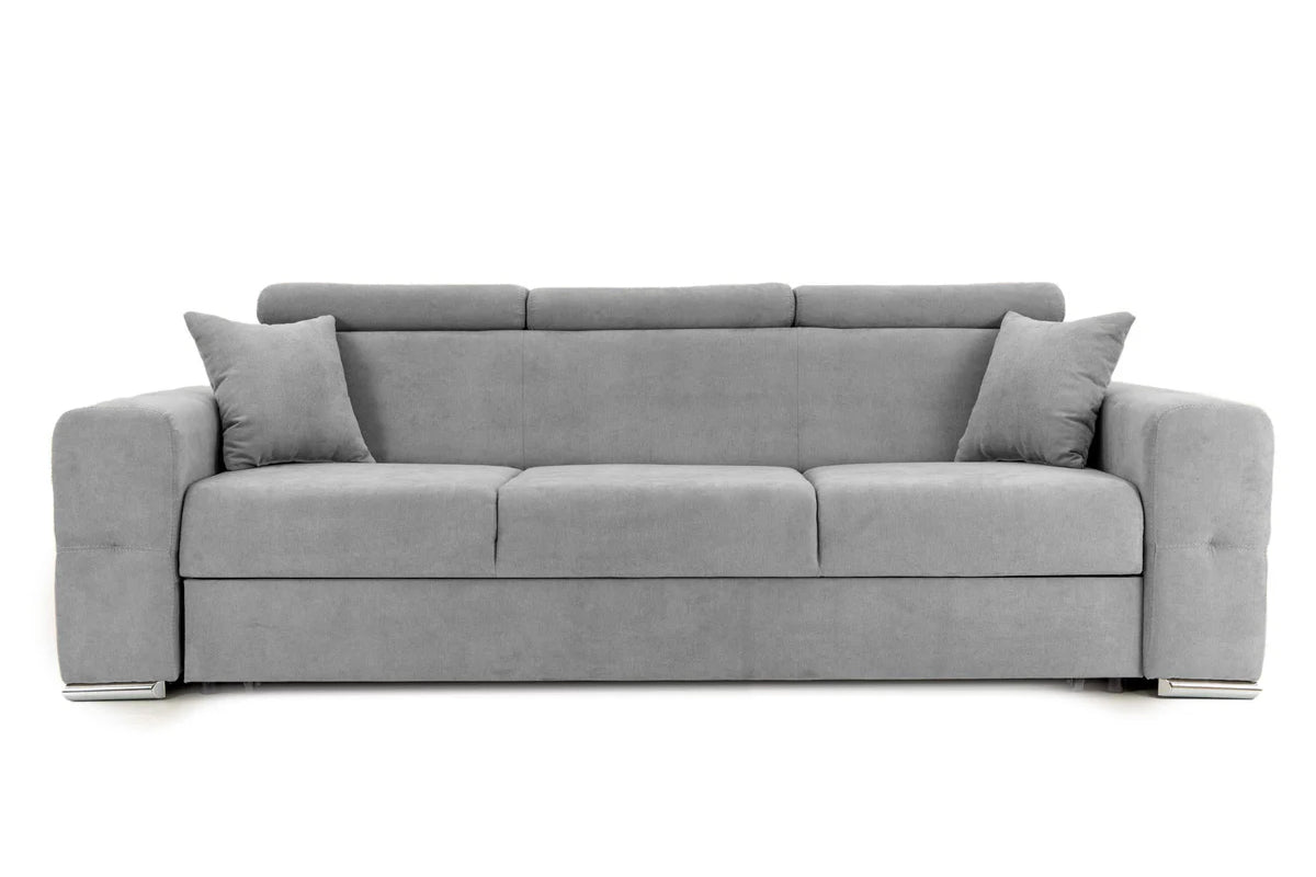 Canapea Extensibilă 3 locuri BELLAGIO, cu tetiere reglabile, 242x95x99 cm Gri-Deschis-Enjoy Prestige Home