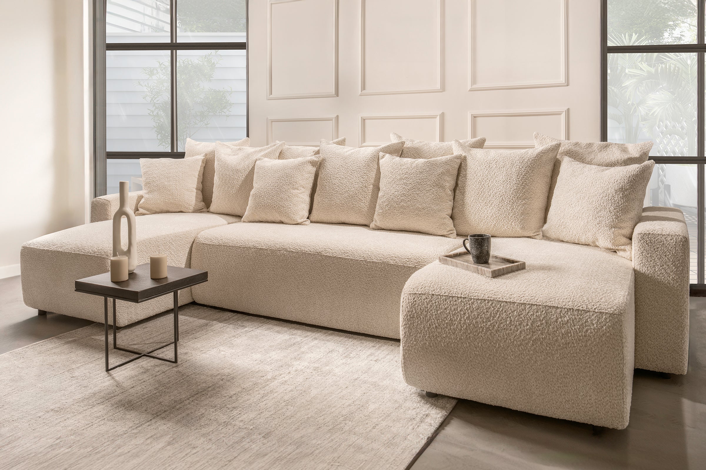 Colțar Extensibil, în formă de U, LIVIGNO, cu ladă de depozitare, 347x154x80 cm Prestige Home