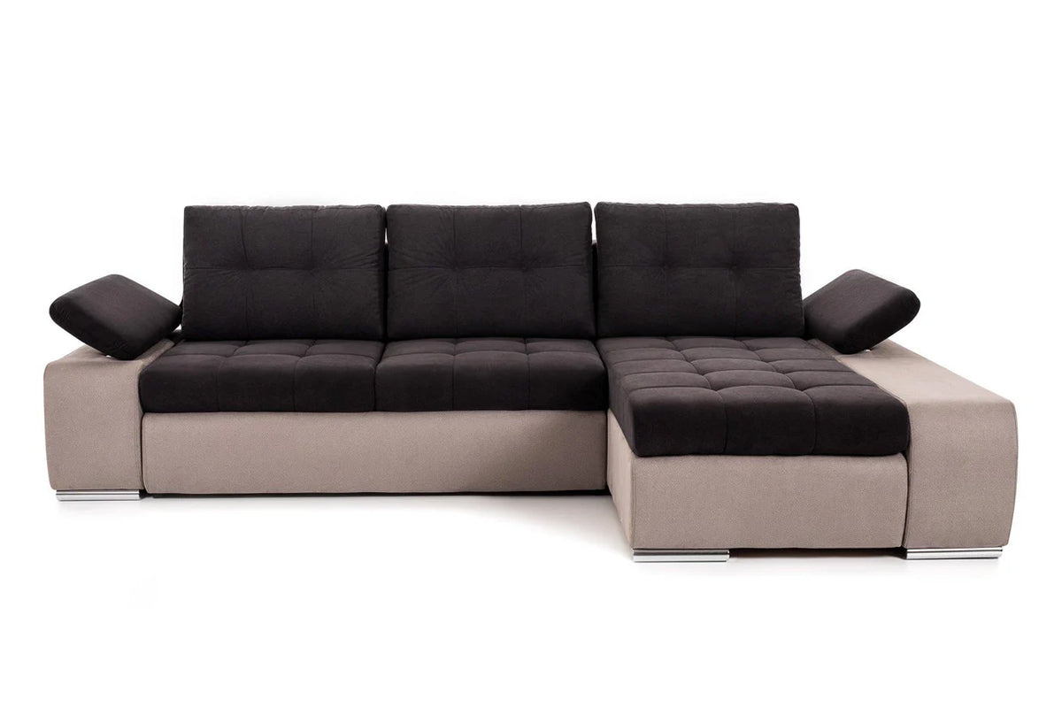 Colțar Extensibil VENETIA, cu ladă de depozitare, variante stânga/dreapta 290x170x80 cm, #color_Negru-Bej-Enjoy