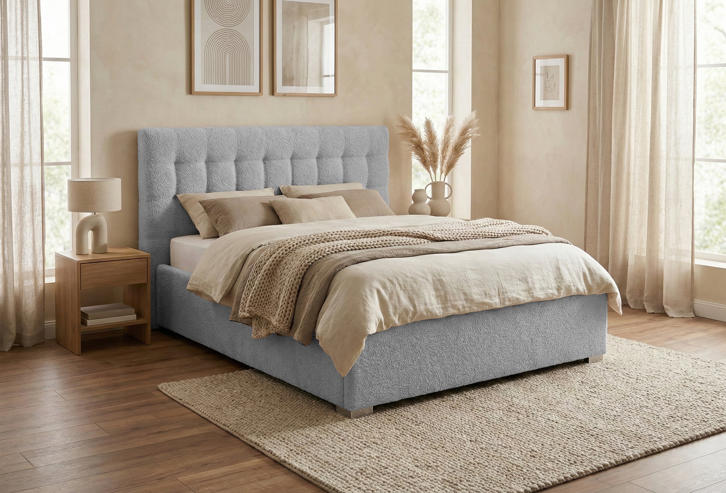 Pat Tapițat Strasbourg Premium, cu somieră rabatabilă și ladă depozitare Prestige Home