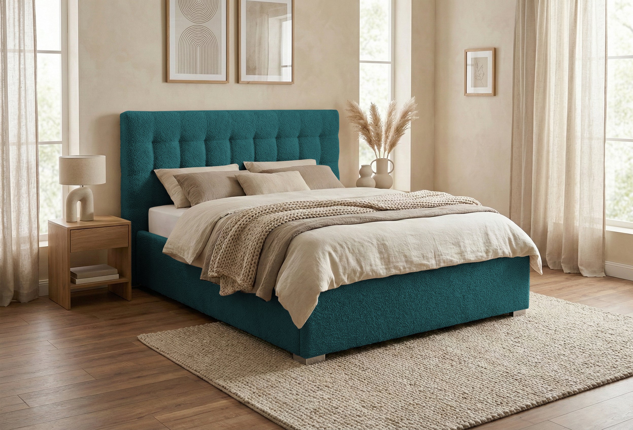 Pat Tapițat Strasbourg Premium, cu somieră rabatabilă și ladă depozitare Prestige Home