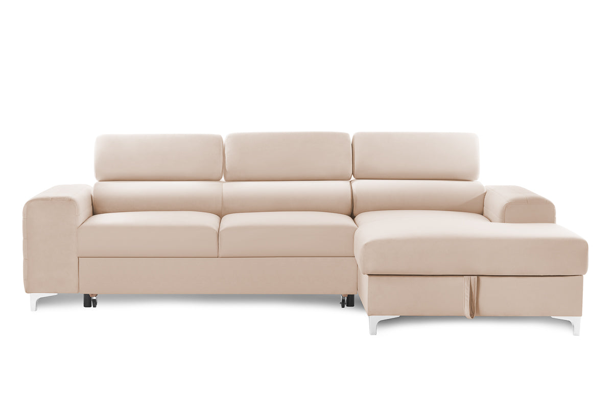 Colțar Extensibil LOFT NEW, cu lada depozitare, tetiere reglabile, 290x170x95 cm Bej-Velluto Prestige Home