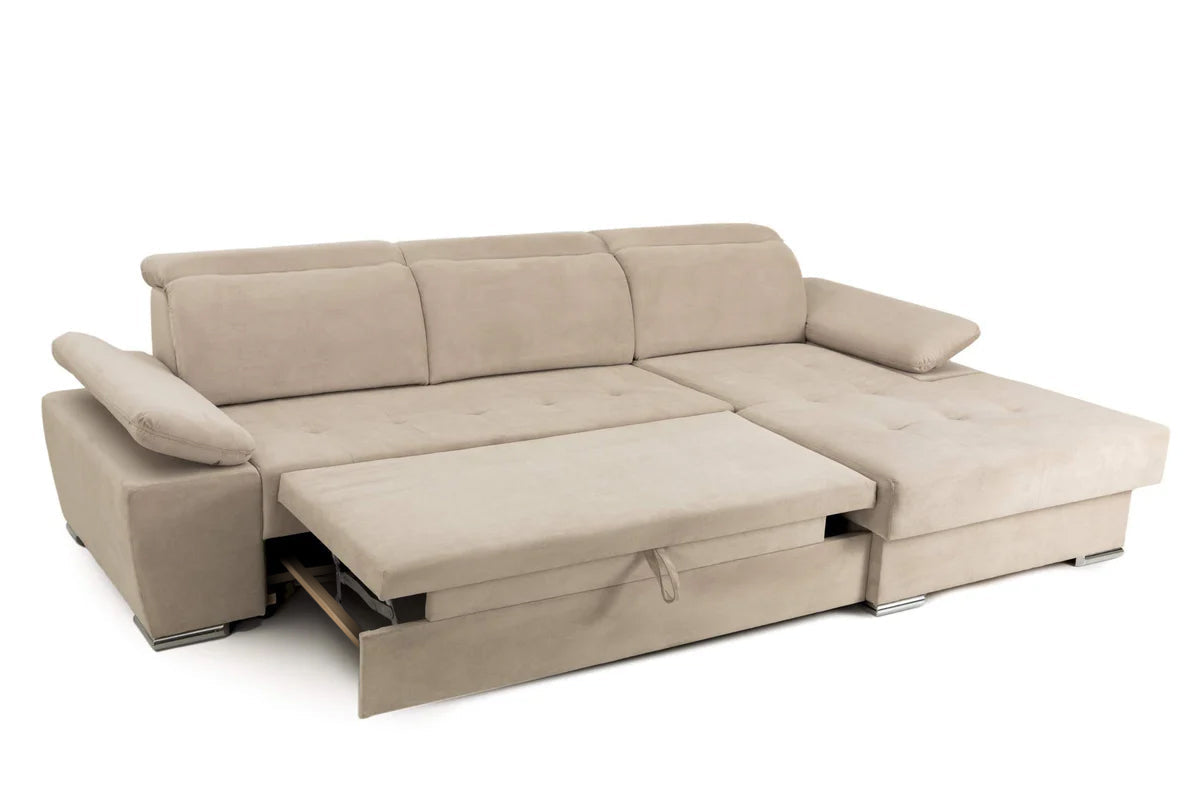 Colțar Extensibil TRENDY, cu ladă de depozitare, cu tetiere reglabile, variante stânga/dreapta 295x170x105 cm Prestige Home