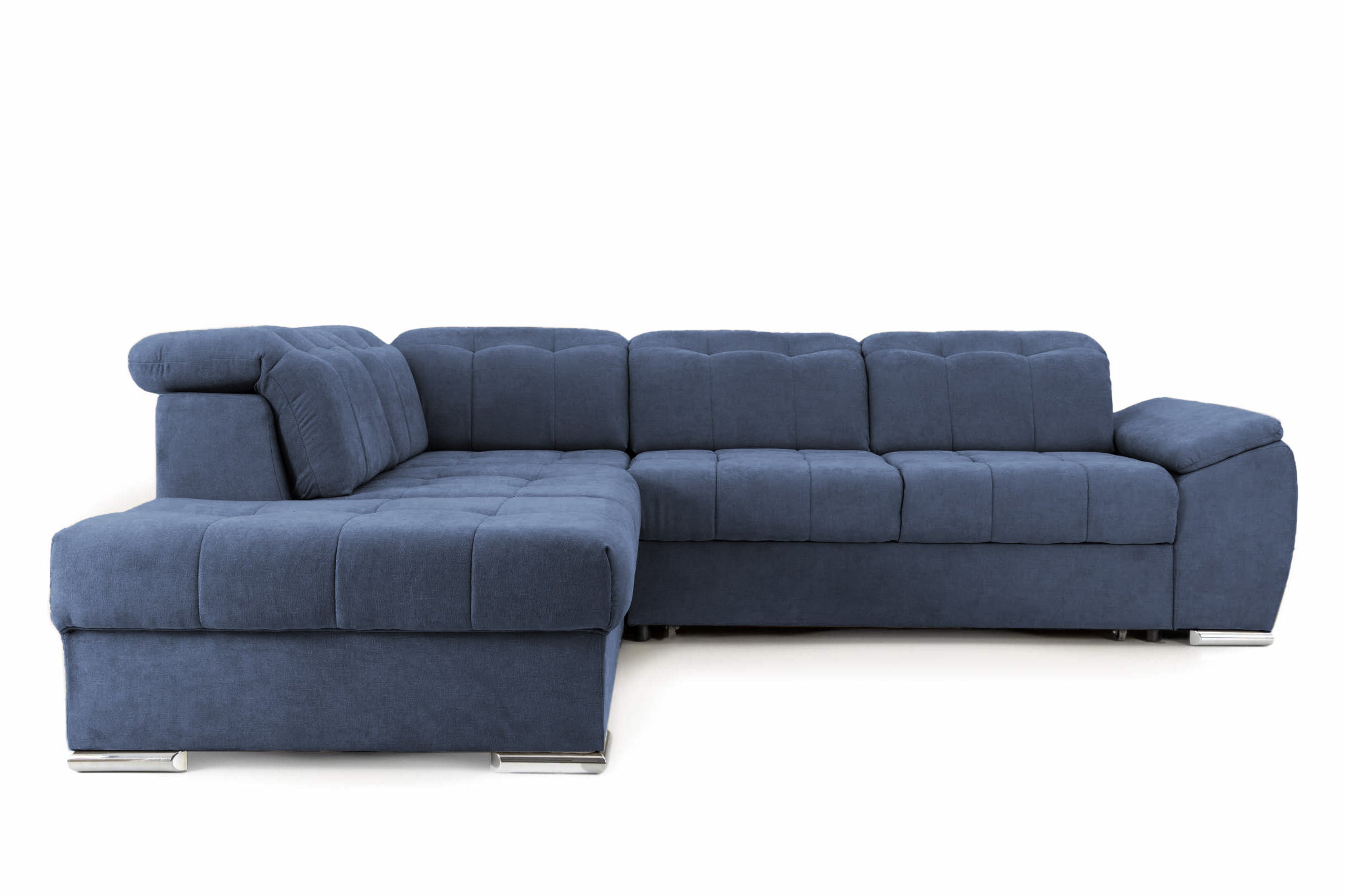 Colțar Extensibil ENZO, cu tetiere, variante stânga/dreapta, 255x220x100 cm Albastru-Inchis-Enjoy Stanga Prestige Home