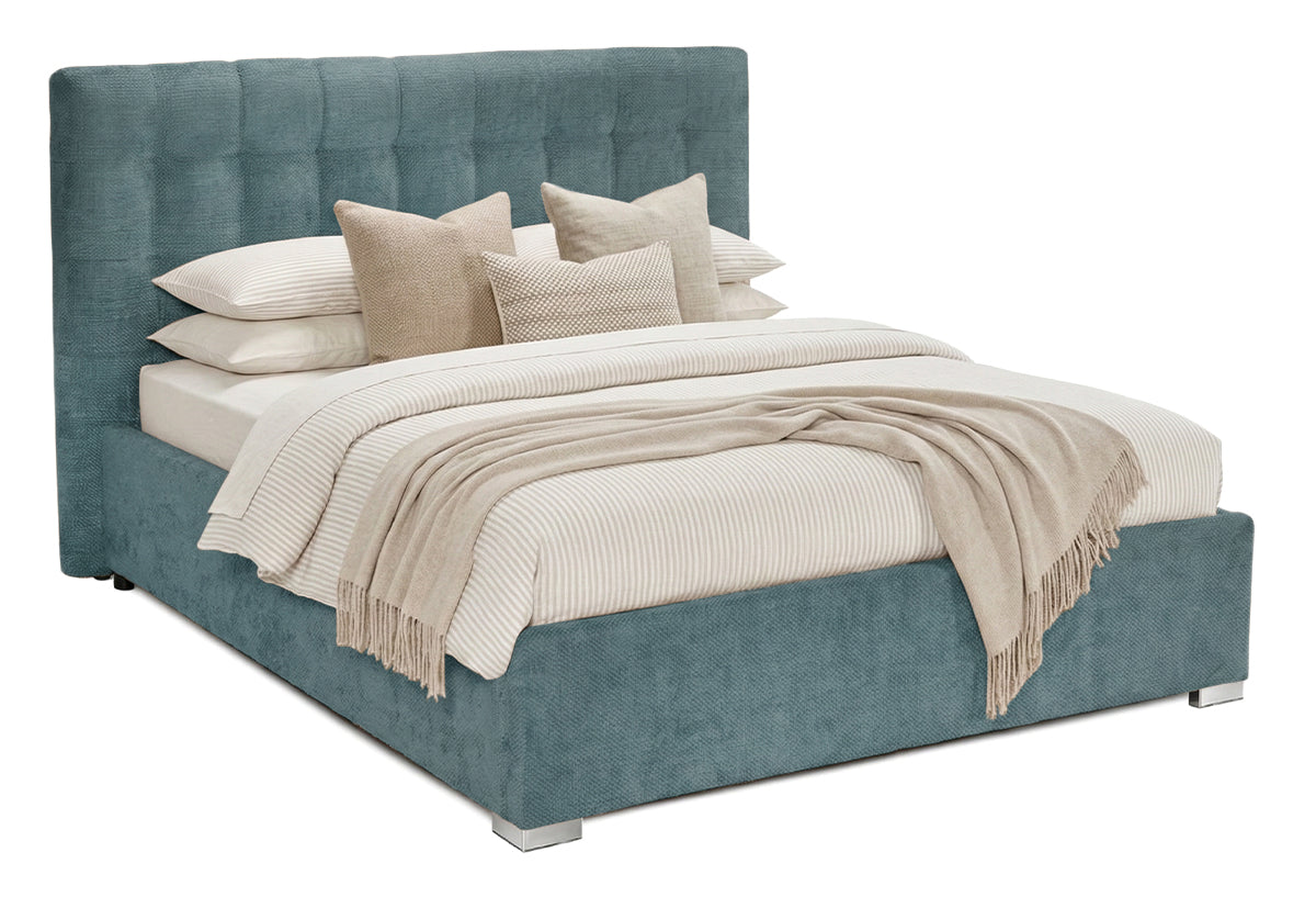 Pat Tapițat Strasbourg Premium, cu somieră rabatabilă și ladă depozitare Albastru-Deschis-Eden Prestige Home