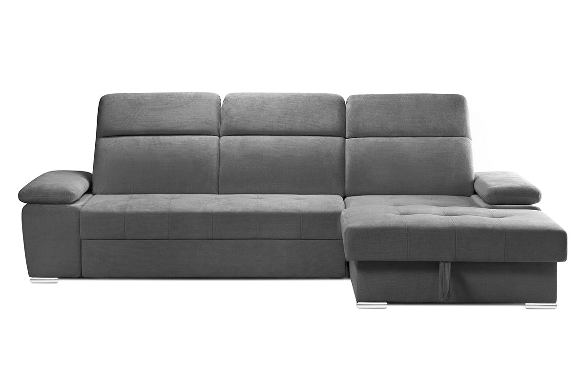 Colțar Extensibil TRENDY, cu ladă de depozitare, cu tetiere reglabile, variante stânga/dreapta 295x170x105 cm Gri-Cenusiu-Memphis Dreapta Prestige Home