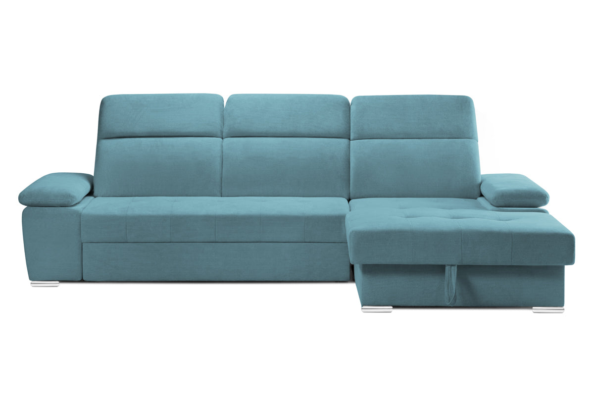 Colțar Extensibil TRENDY, cu ladă de depozitare, cu tetiere reglabile, variante stânga/dreapta 295x170x105 cm Turcoaz-Memphis Dreapta Prestige Home