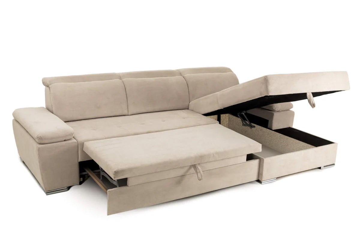 Colțar Extensibil TRENDY, cu ladă de depozitare, cu tetiere reglabile, variante stânga/dreapta 295x170x105 cm Prestige Home