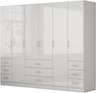 Dulap Trento cu 6 uși și 9 sertare, alb lucios, 240×200×56 cm Arboteca