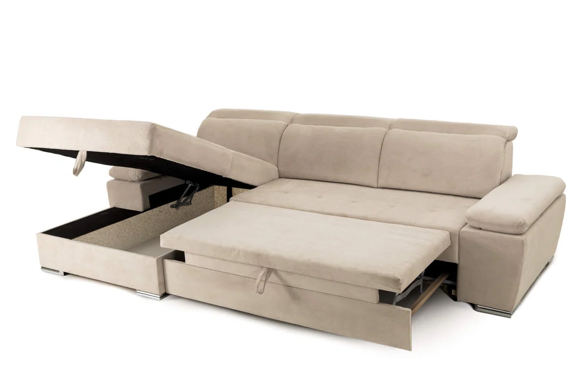 Colțar Extensibil TRENDY, cu ladă de depozitare, cu tetiere reglabile, variante stânga/dreapta 295x170x105 cm Prestige Home