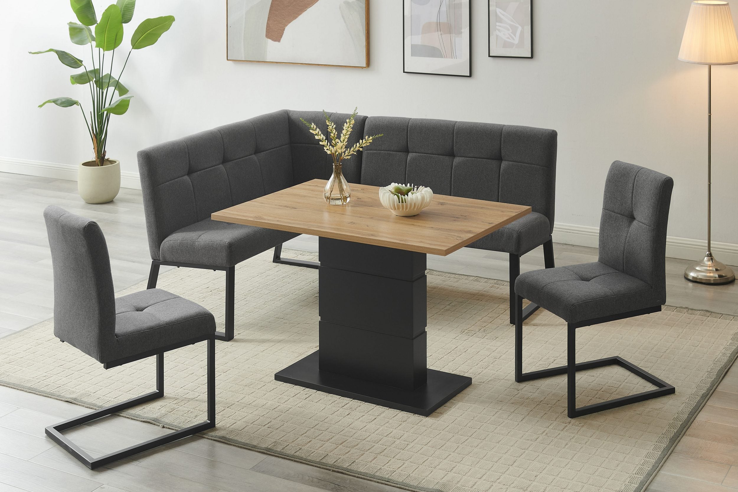 Set colțar bucătărie Geranium, masă și 2 scaune, 180×141×80,5 cm ,dreapta Arboteca