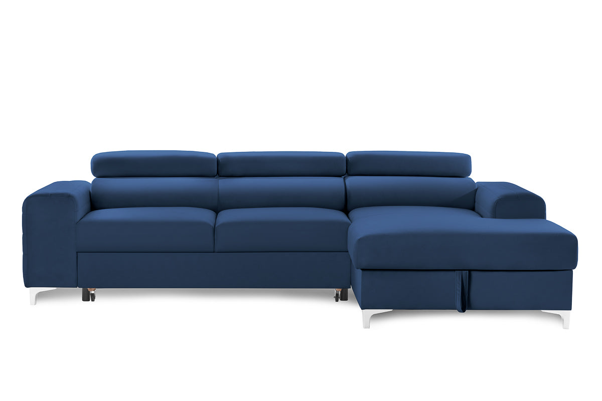 Colțar Extensibil LOFT NEW, cu lada depozitare, tetiere reglabile, 290x170x95 cm Albastru-Velluto Prestige Home