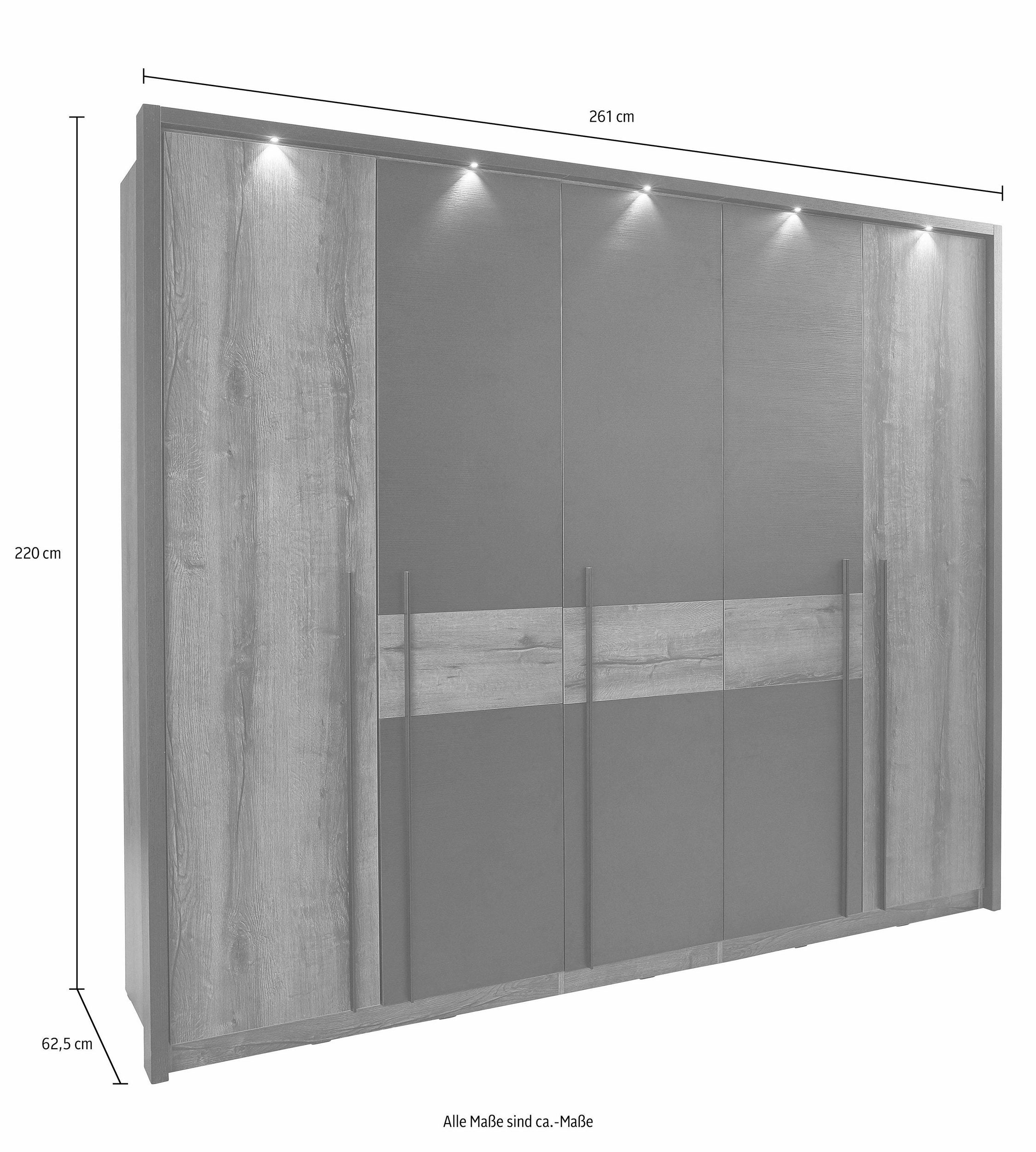 Dulap Bellevue cu iluminare LED, 5 uși, 261 cm Arboteca