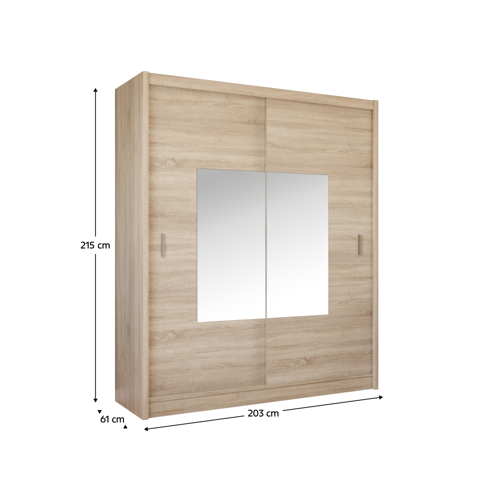 Dulap cu uși glisante MADRYT, stejar sonoma, cu oglindă, 203x215 cm Kondela