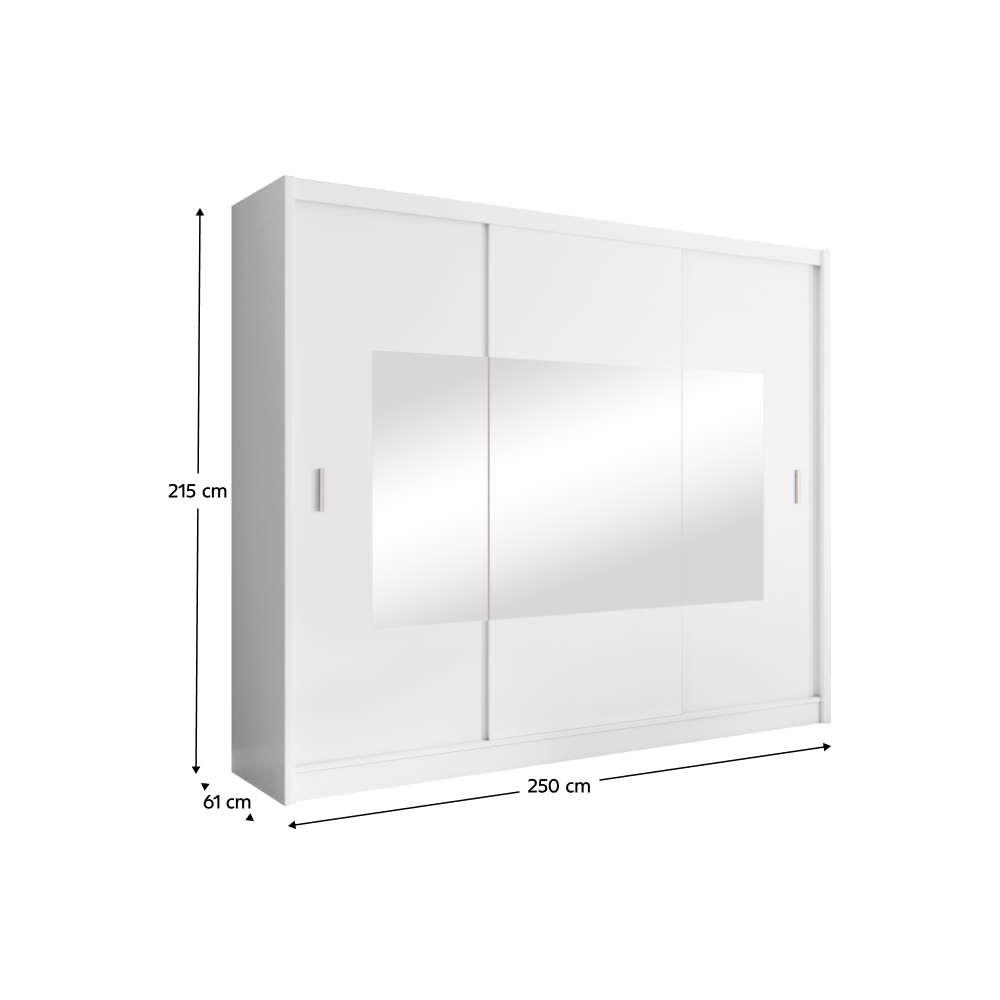 Dulap cu uși glisante MADRYT, alb/stejar craft, cu oglindă, 250x215 cm Kondela