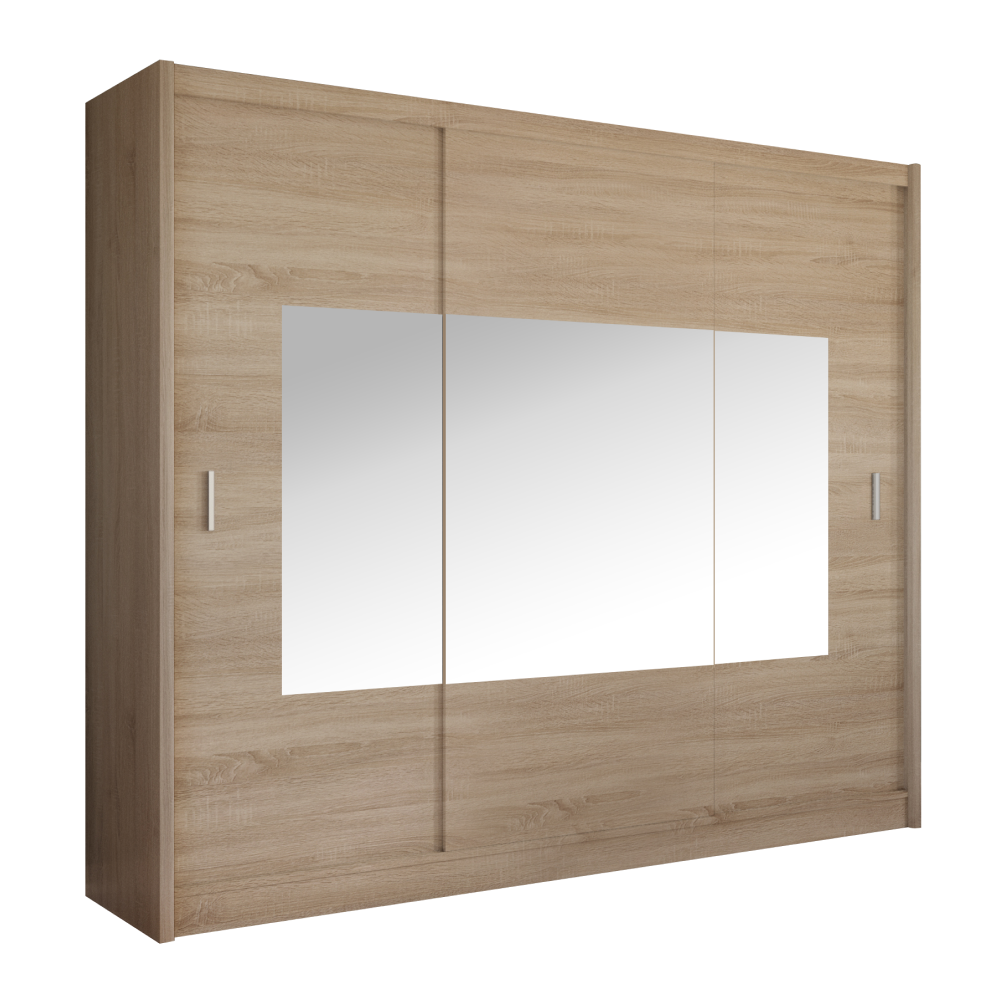 Dulap cu uși glisante MADRYT, stejar sonoma, cu oglindă, 250x215 cm Kondela